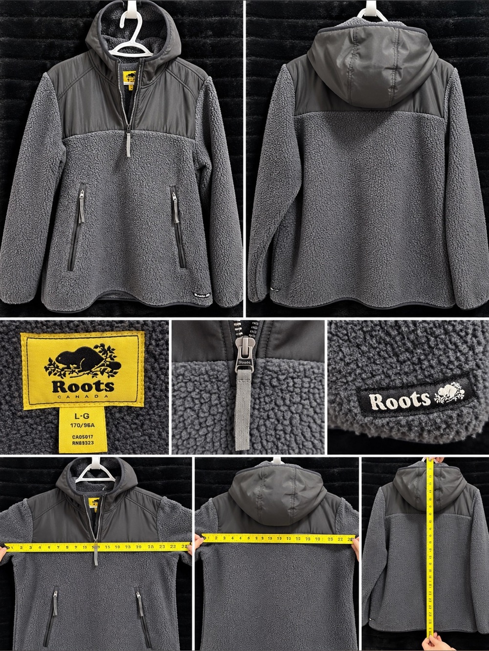 Roots Canada Women’s L Grey Sherpa Fleece Hooded 1/4 Zip Pullover